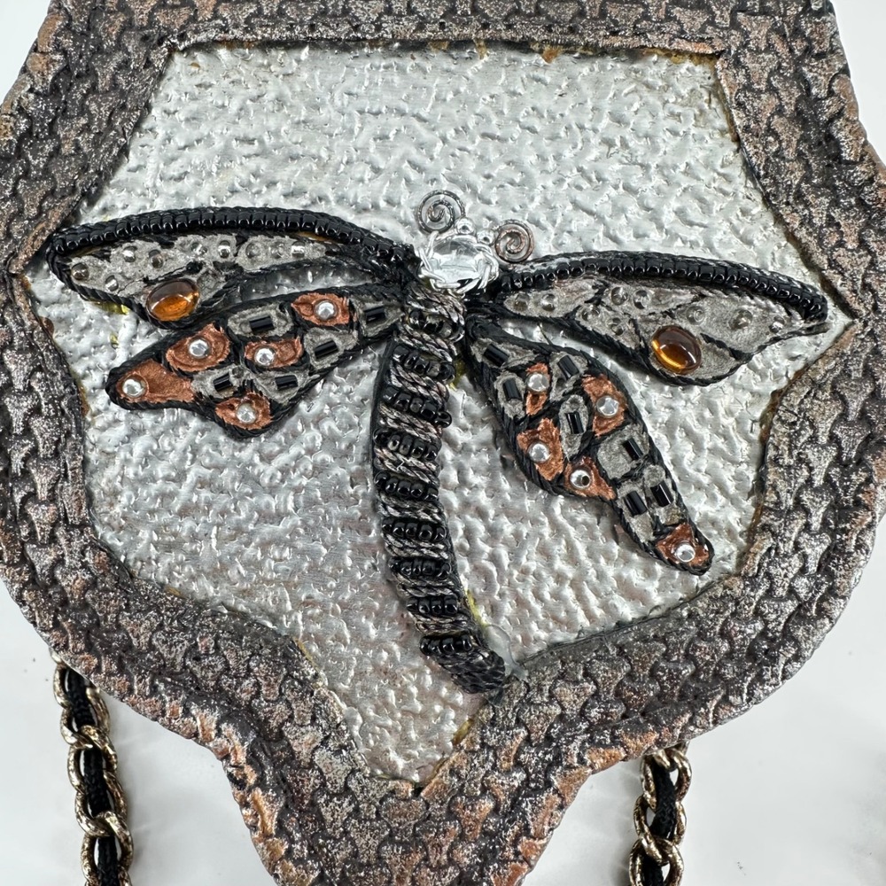 VTG Mary Frances Dragonfly Beaded Crossbody Bag Bronze Metallic Evening Small OS - Picture 3 of 7